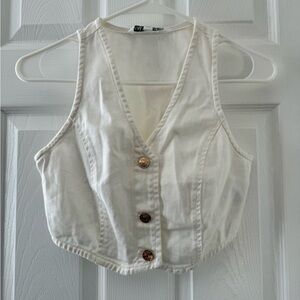 Walter Baker Tory Top by Anthropologie White Buttoned Crop Top Vest Size XS